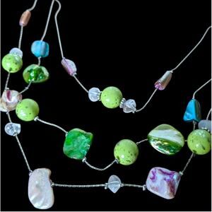 3-strand pastel pink and green springtime colors necklace